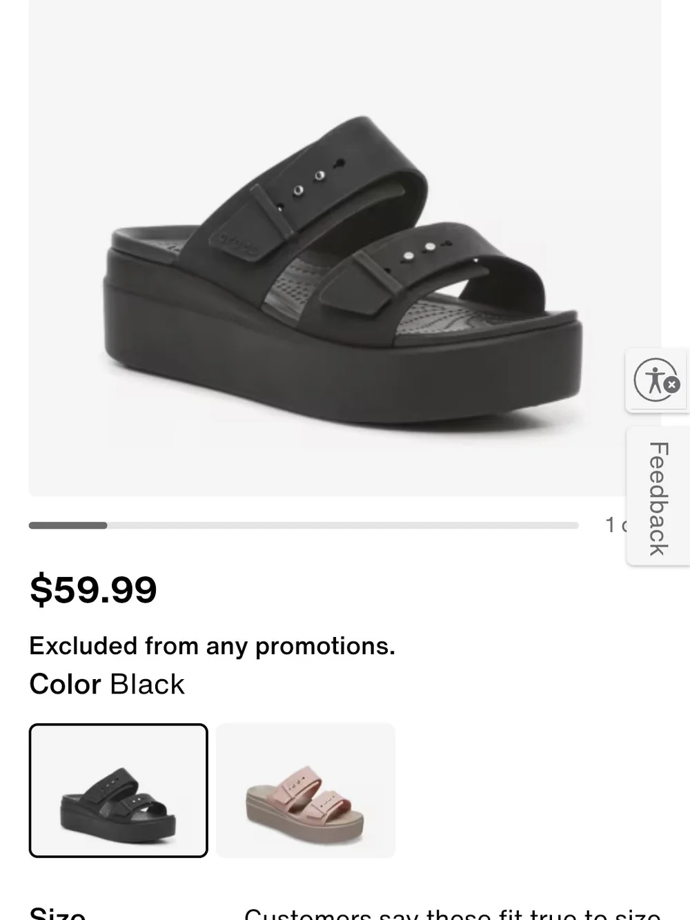 CROCS Black Double-Strap Slide Platform Wedge Sandals with Buckle Accents